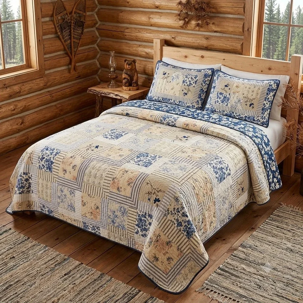 Liz Claiborne Floral Patchwork Quilt Bedspread Vintage Cottagecore Boho